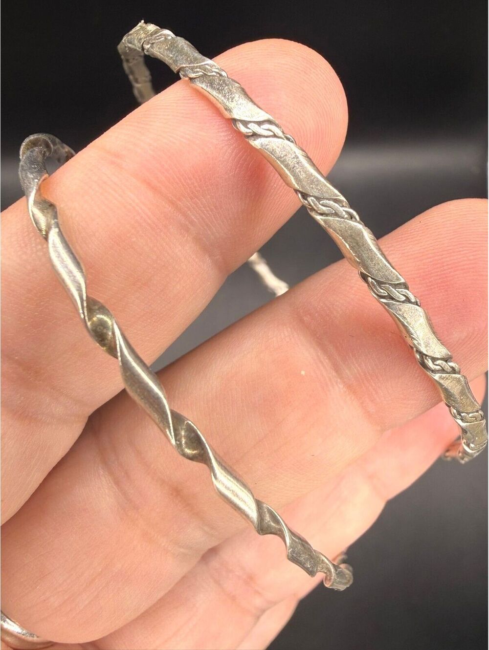 Set of 2 Stacker Sterling Silver 925 Cuff Bracelets - Rope Twist Design